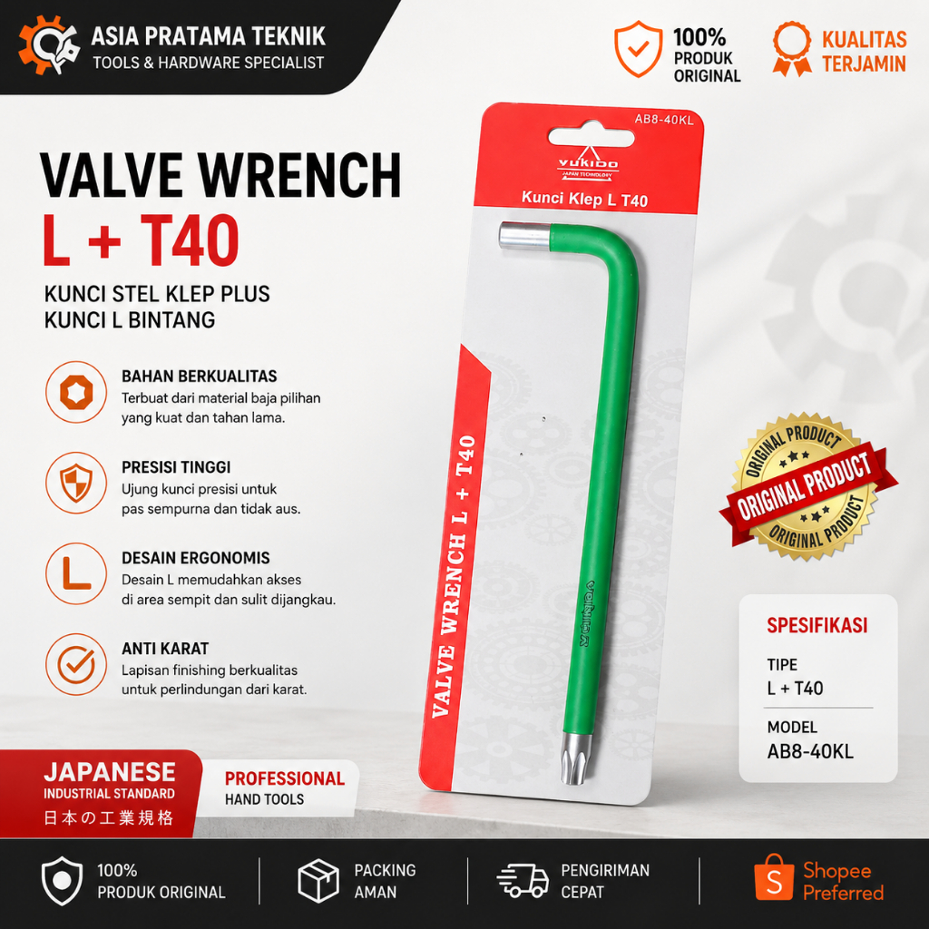 Kunci Setelan Stel Klep Panjang / T40 Kunci Stel Klep Motor Valve Wrench L / Kunci L Setelan Klep