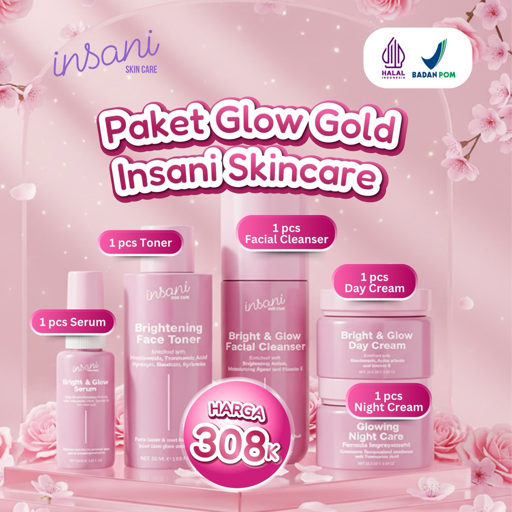 INSANI skincare Official paket GLOWING FLEK ( PREMIUM 5 item ) cocok untuk flek ringan, flek parah, 