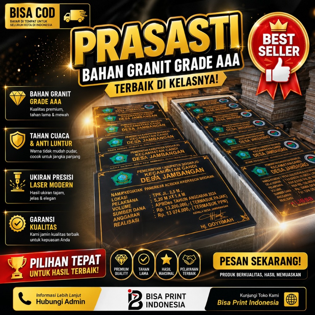 Prasasti Dana Desa - Prasasti Granito Hitam - Batu Nisan Prasasti Makam Granit Berkualitas