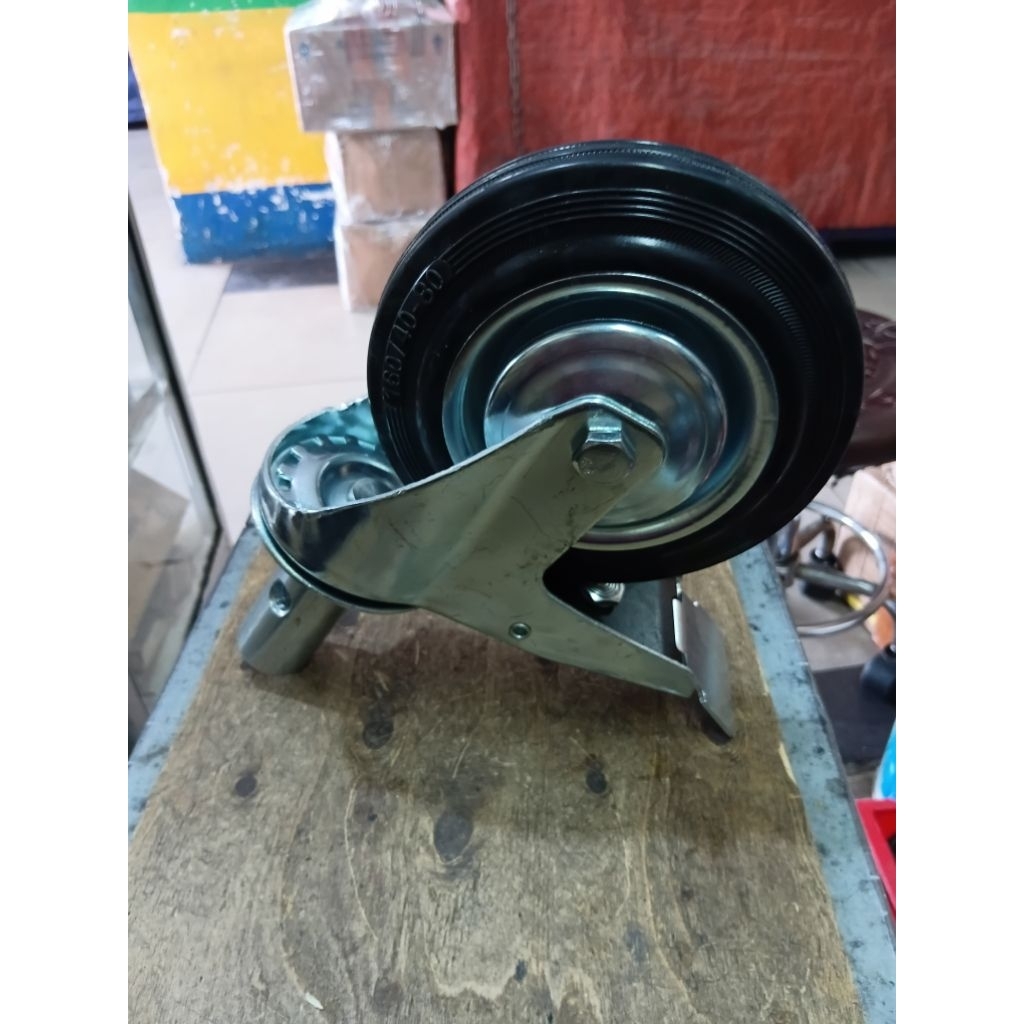 Roda karet seteger 6inch rem roda lori 6"