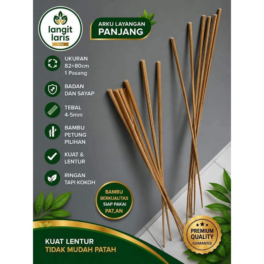 Arku layangan panjang 82/80cm 1 pasang Bambu petung serut halus