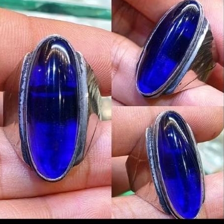 cincin batu akik blue king safir pandan ring monel