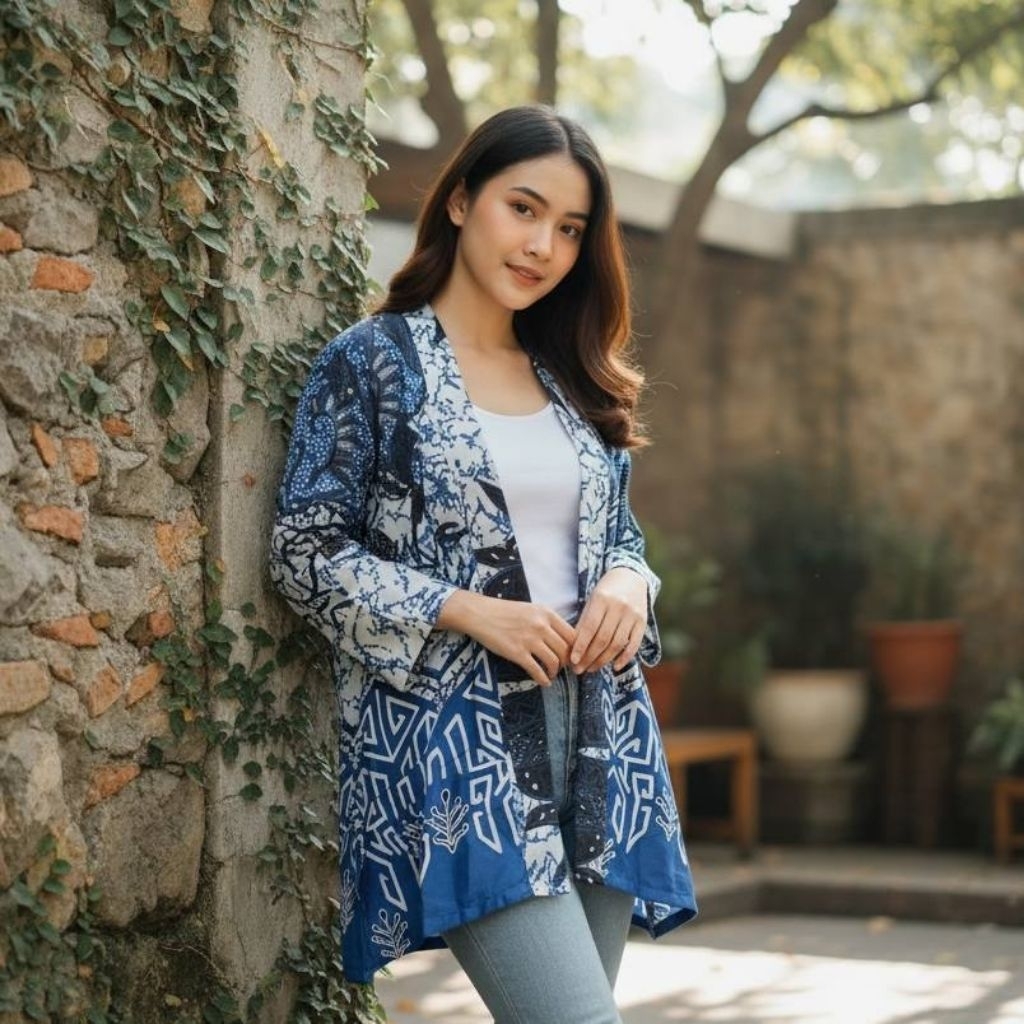 Alf.id Store - Outer Sakura Batik polimikro Kondangan Seragam kerja / Formee Outfit / lengan panjang