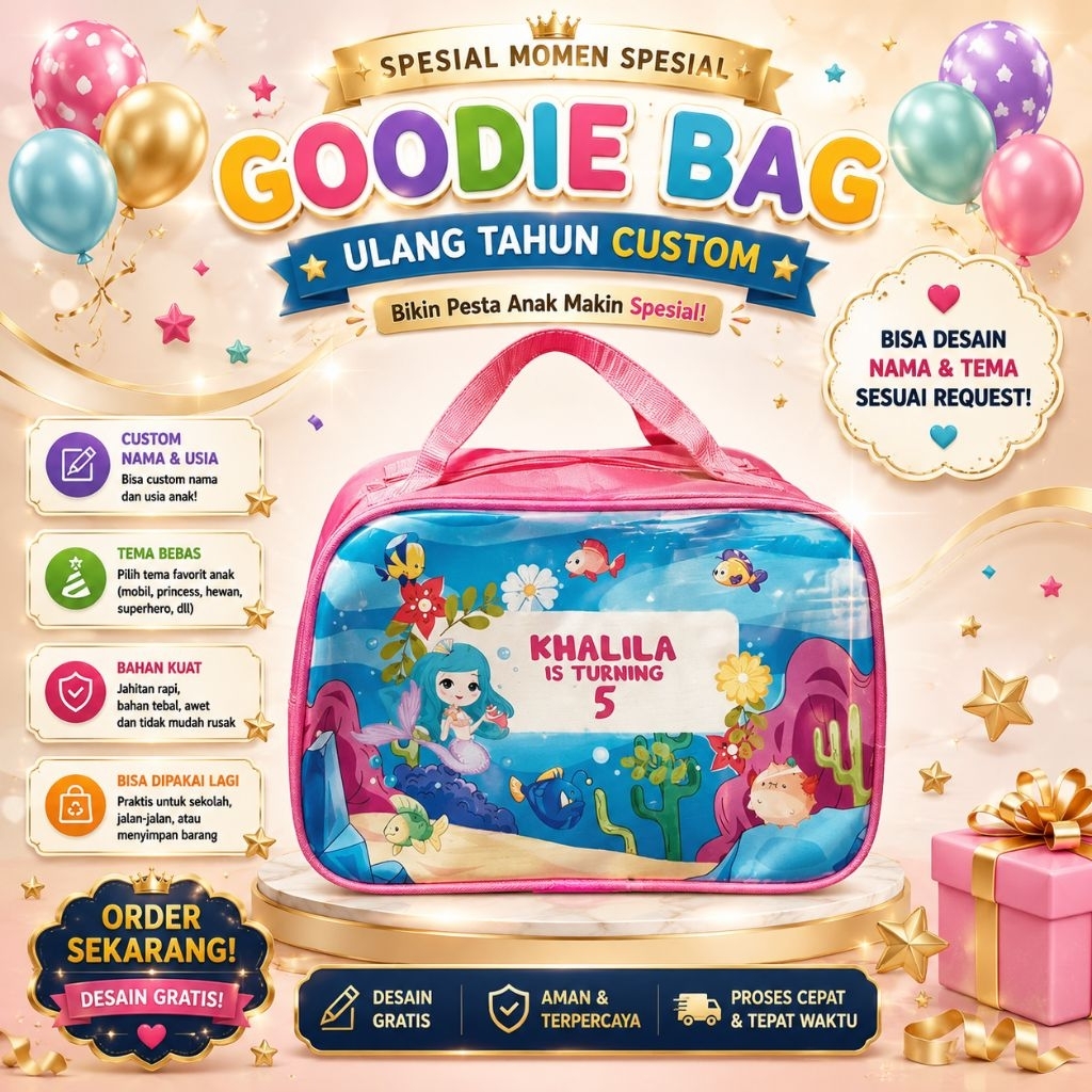 Goodie Bag Ultah Anak Custom Nama & Tema Milan Bag