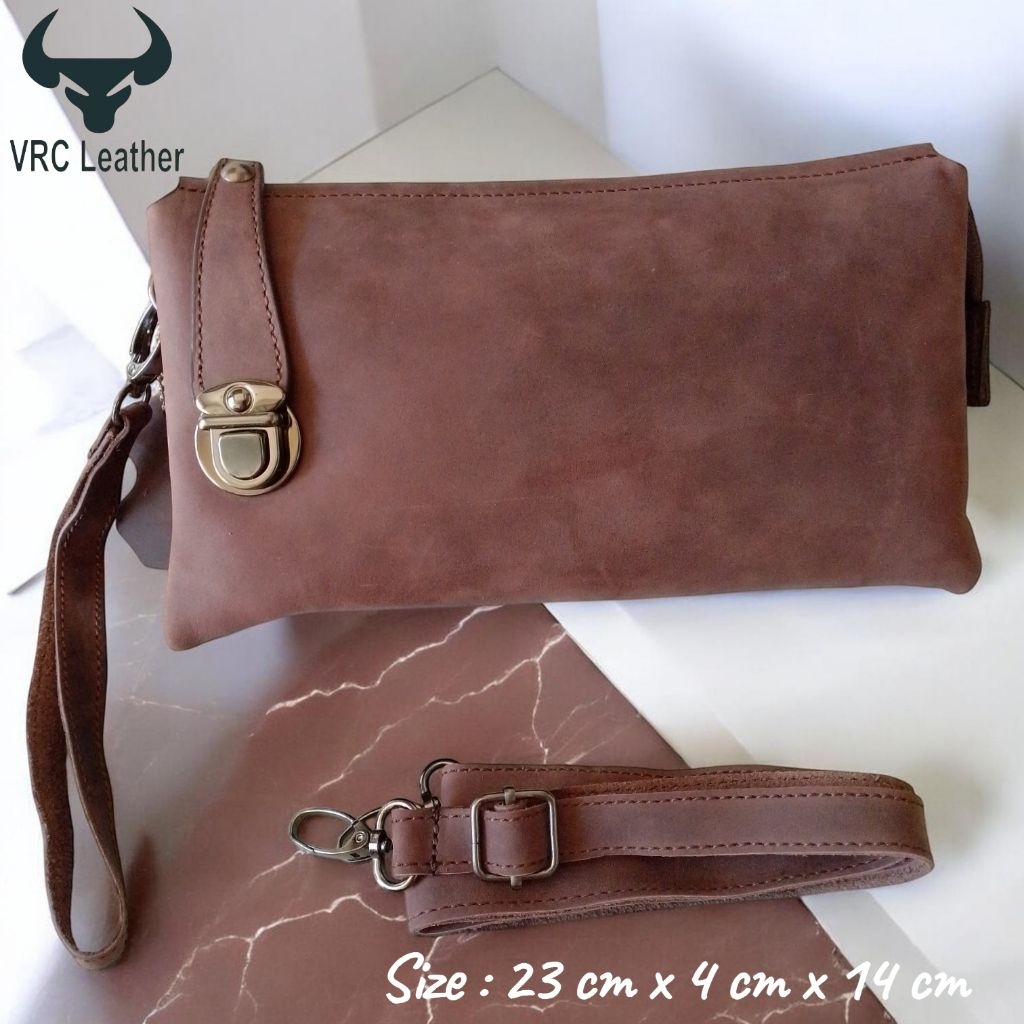 Handbag Clutch Tas Selempang Pria Wanita Kulit Asli Crazy Horse