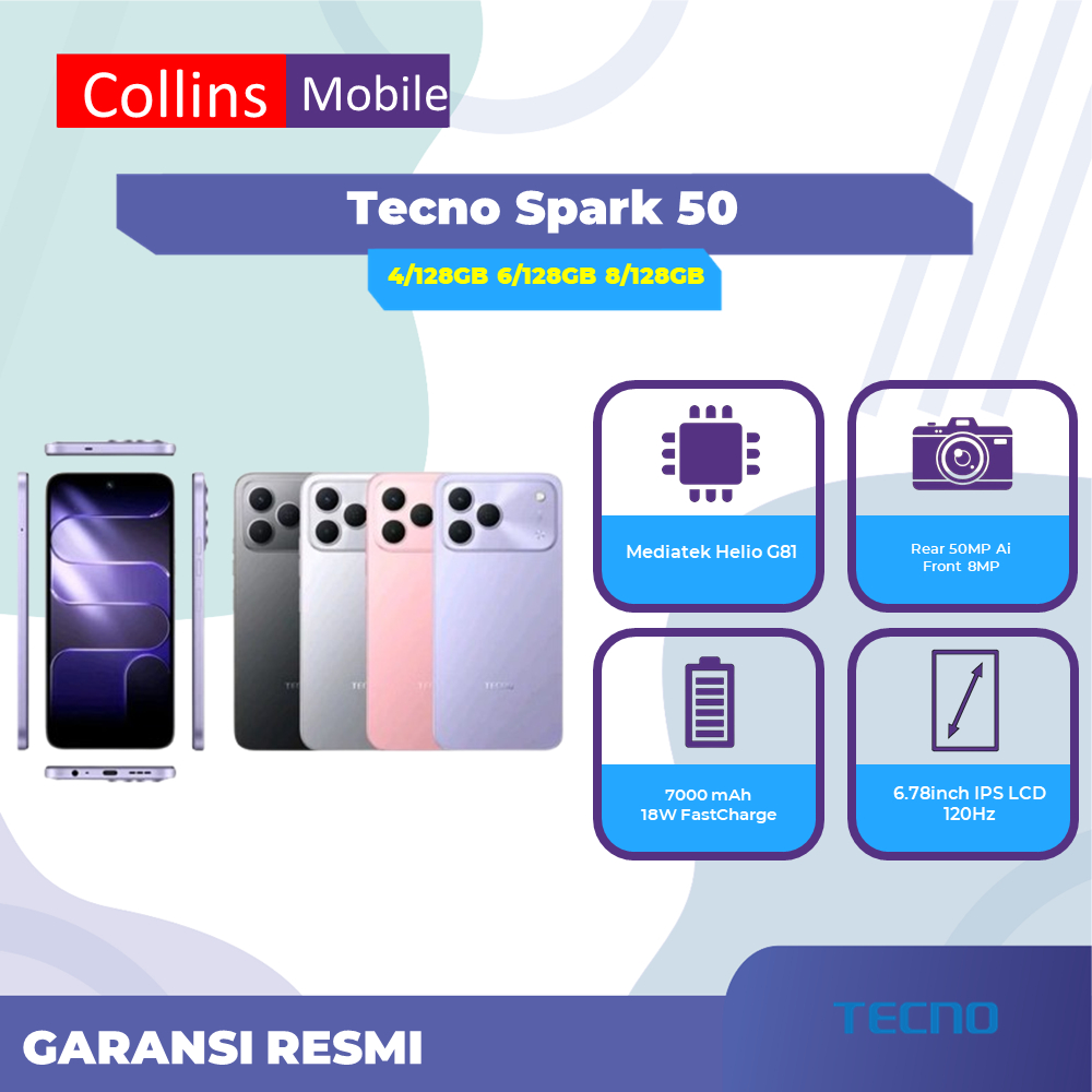 TECNO Spark 50 4/128GB 6/128GB HP Original Baterai Besar Kamera Jernih 120Hz NFC