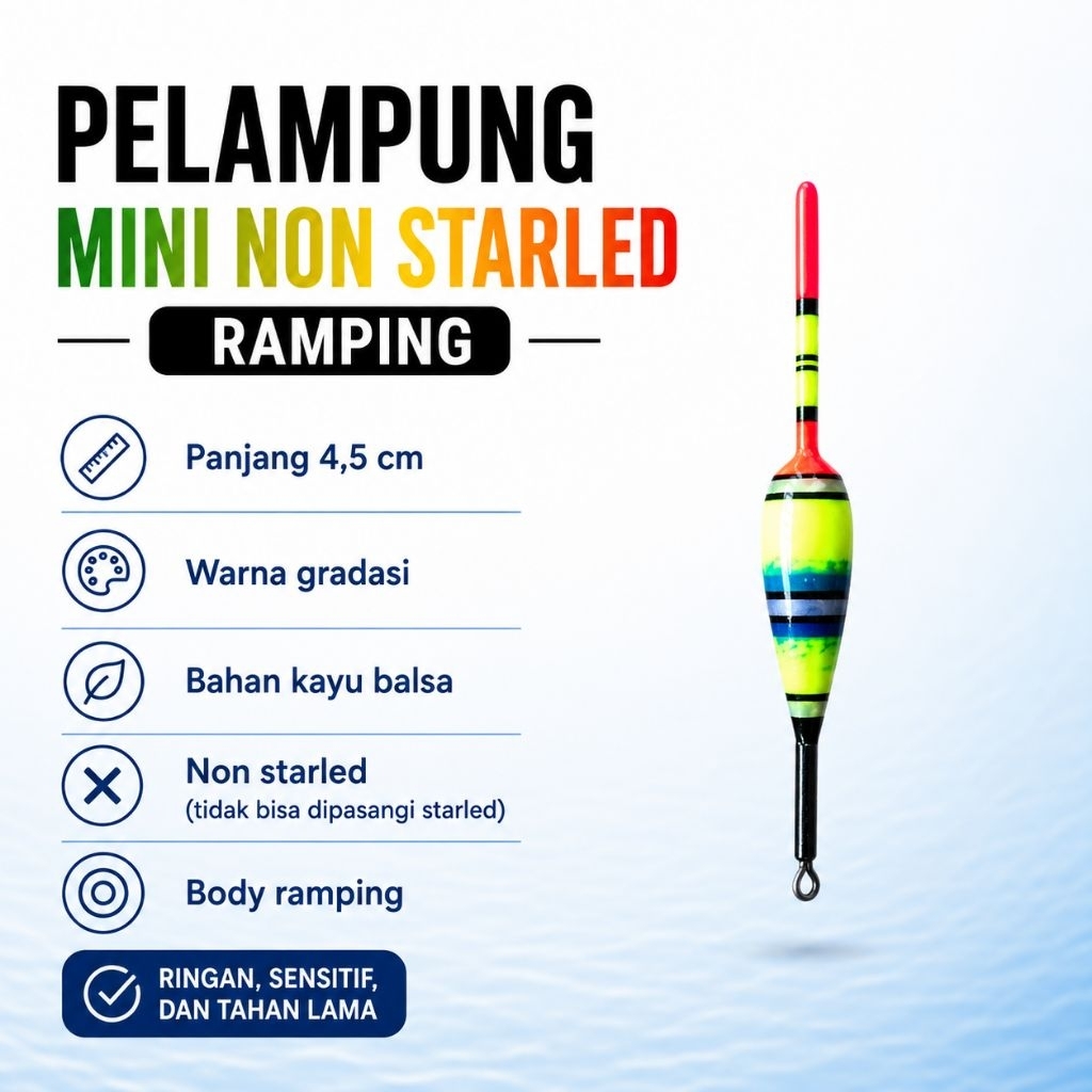 Pelampung pancing Mini micro | 4,5 cm body ramping kayu balsa | warna Gradasi | Wader, Sepat, Nila K