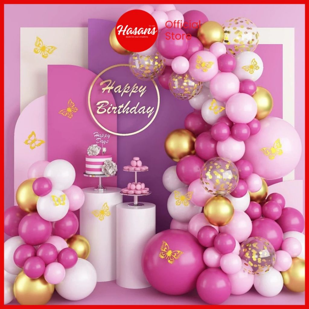 HASANS - Party Balon Set Garland 02 Png Gold Pu - 91pcs
