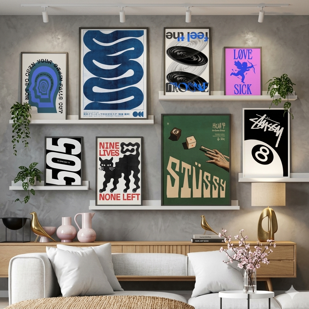 Hiasan Dinding Poster Aesthetic Stussy 8 Ball Bauhaus Pajangan Dekor Walldecor Modern Vintage