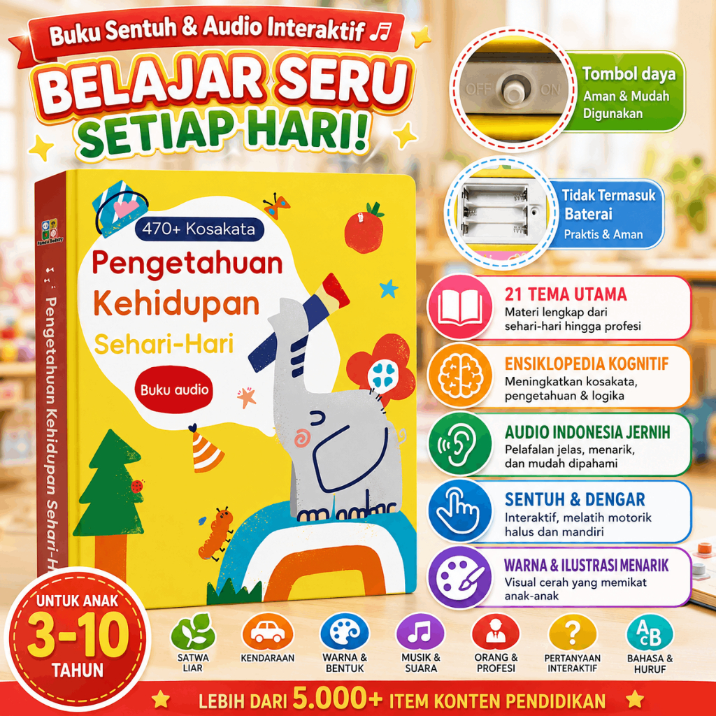 Buku Edukasi Bayi ABC Bergambar – Musik Interaktif, Stimulasi Sensorik, Bahan Aman & Awet