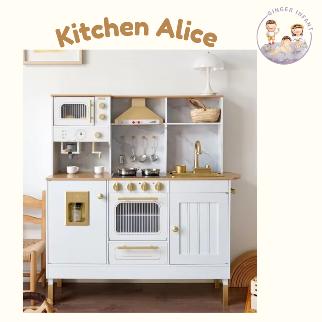 GINGERINFANT Alice kitchen set kitchen white gold mainan kitchen kayu anak mainan mesin cuci kayu