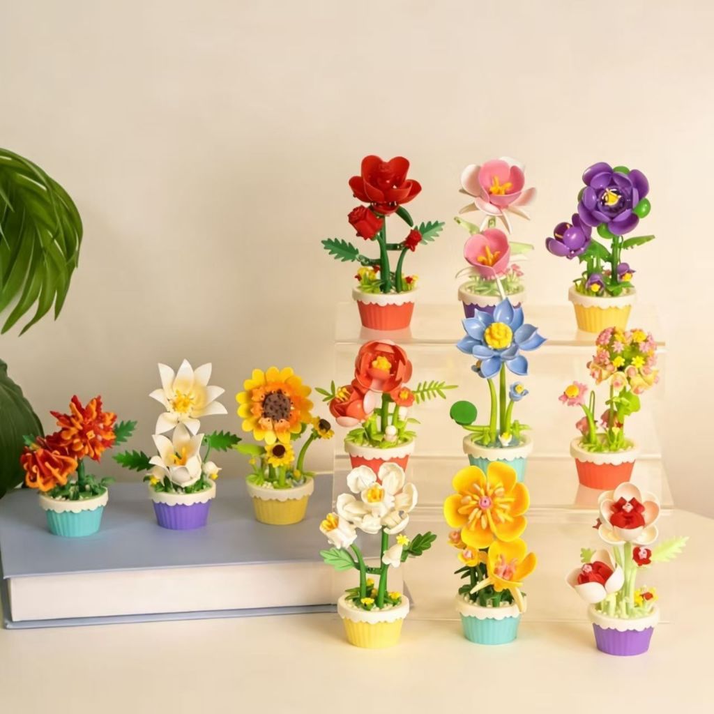 Pot Bunga Mini Blok Susun Mainan Edukasi DIY Hiasan Meja Hiasan Dinding Hadiah Kado