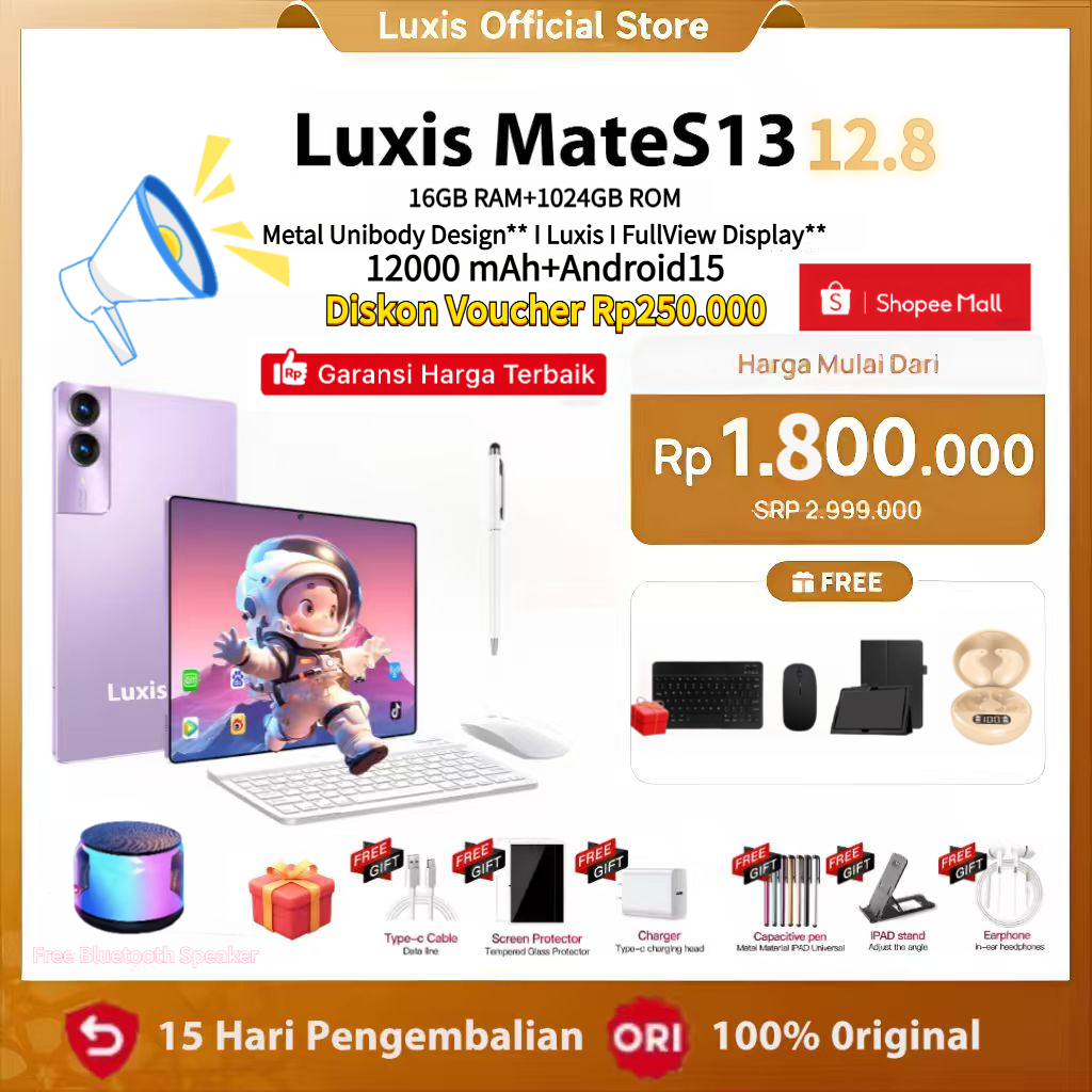 [Free Mouse Keyboard Case] Luxis Tablet S13(16GB+1024GB)Android15 |12.8inch"lPS Screen tablet androi