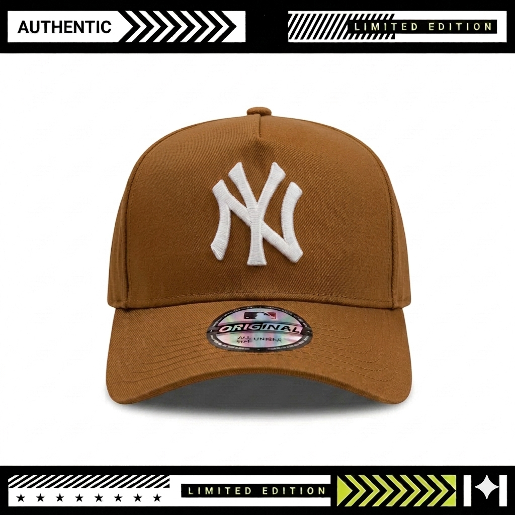LIMITED EDITION] Topi NY New York Yankees Baseball Cap Premium Quality - Brown Camel Authentic Style