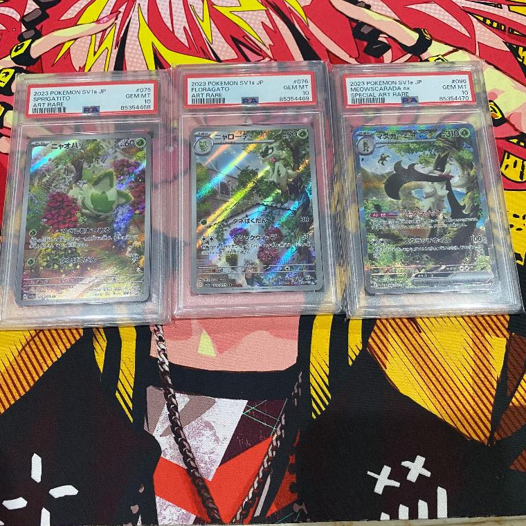 PSA 10 Sprigatito Floragato Meowscarada Ex AR SAR JP Kartu Pokemon TCG Japanese SV1a Consecutive Num