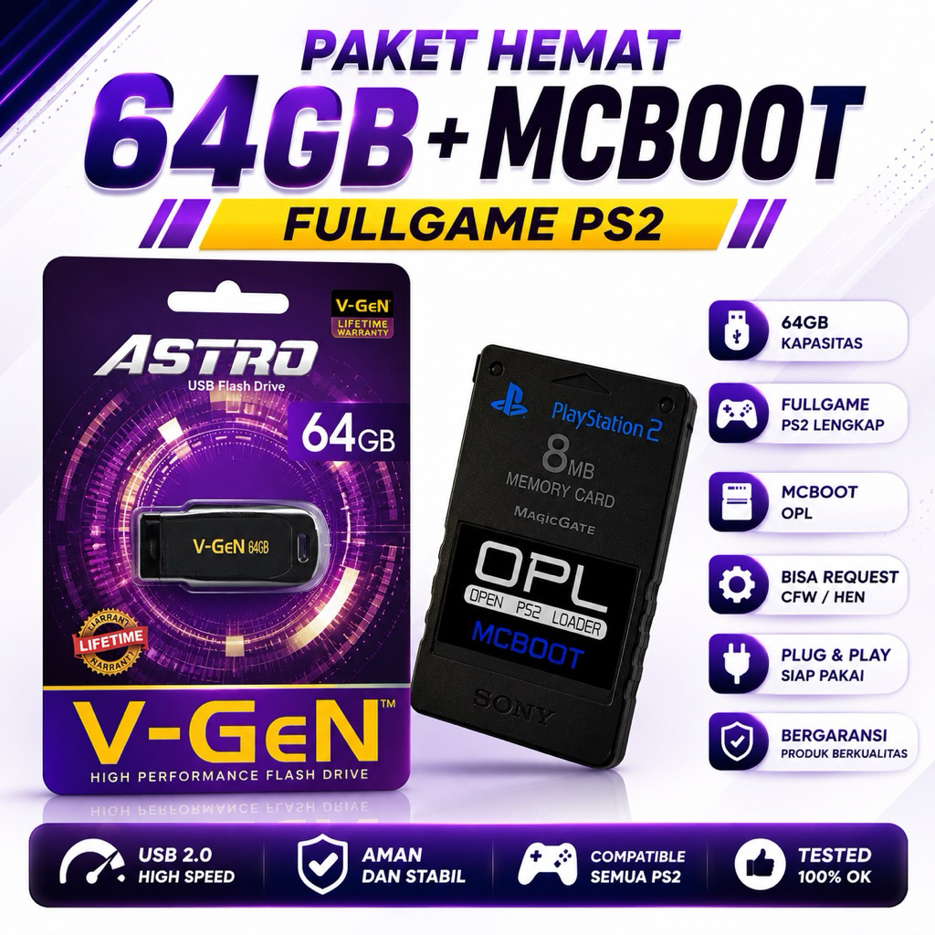 Paket Flashdisk 64GB + MCBOOT PS2 Full Game | Plug & Play
