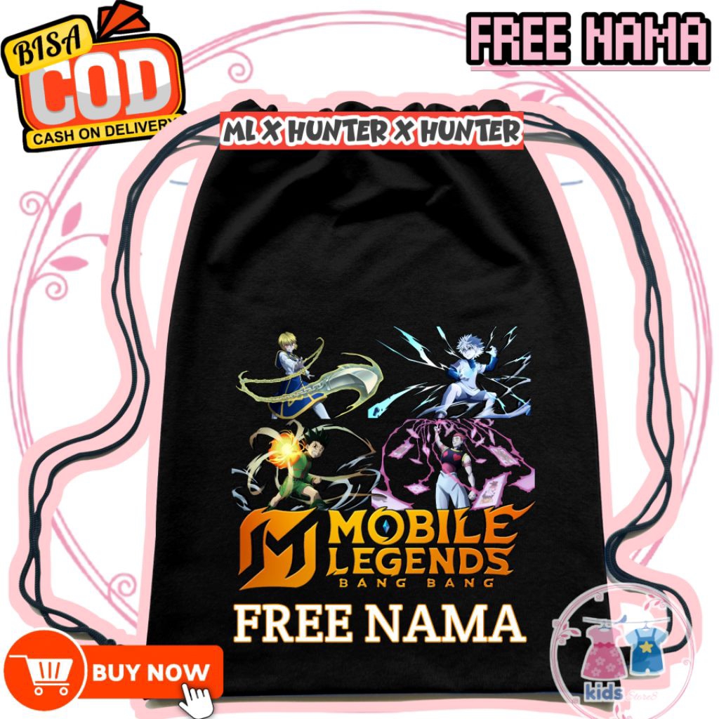 Tas Serut Anak Mobile Legends X Hunter x Hunter Skin Tas Anak MLbb Stringbag Tas Serut Anak Custom M