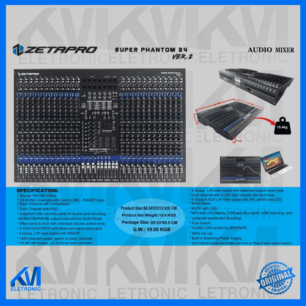 MIXER AUDIO ZETAPRO SUPER PHANTOM 24 VER 2, COMPRESSOR, DOUBLE EFFECT / Zetapro Original