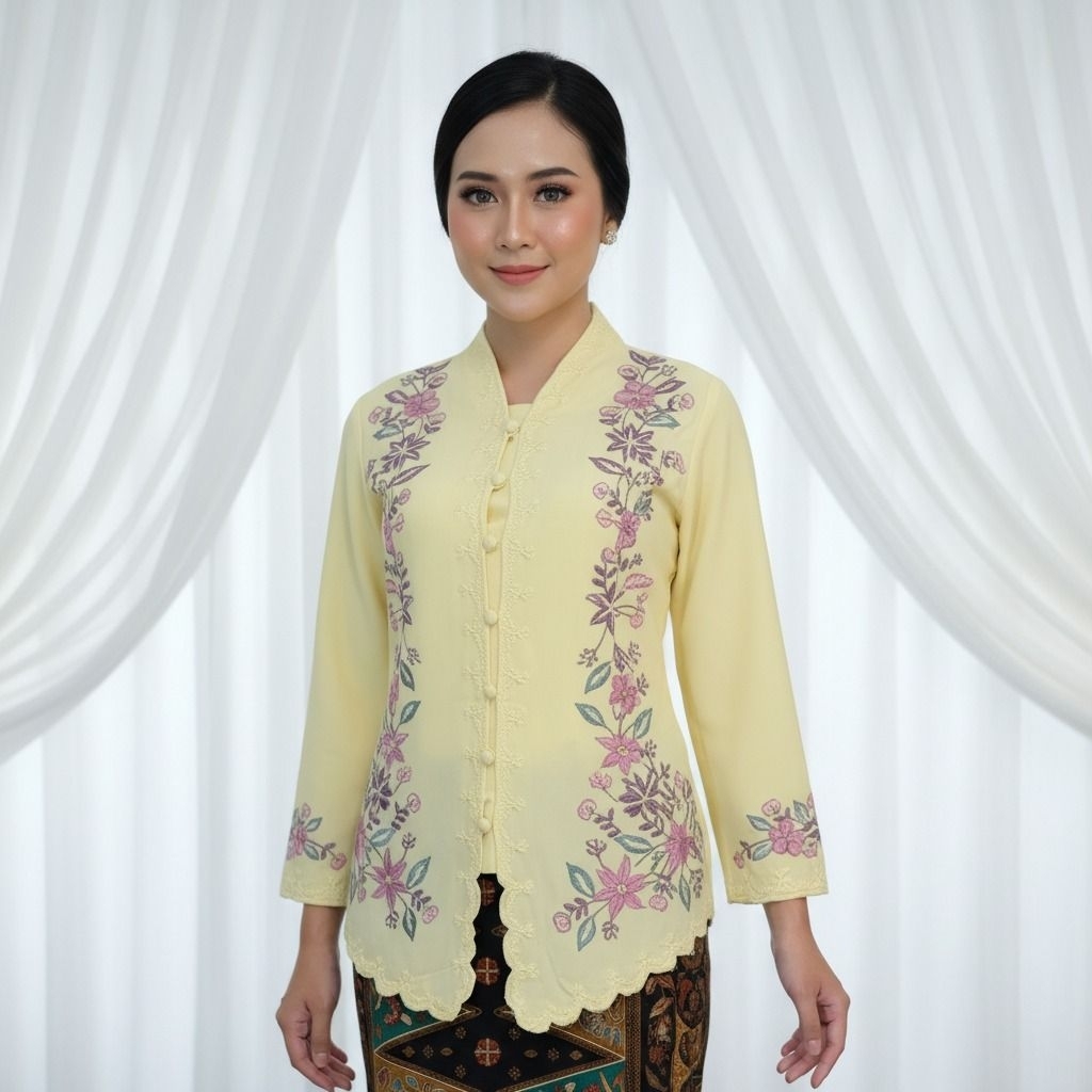 atasan kebaya encim modern bahan toyobo bordir motif bunga
