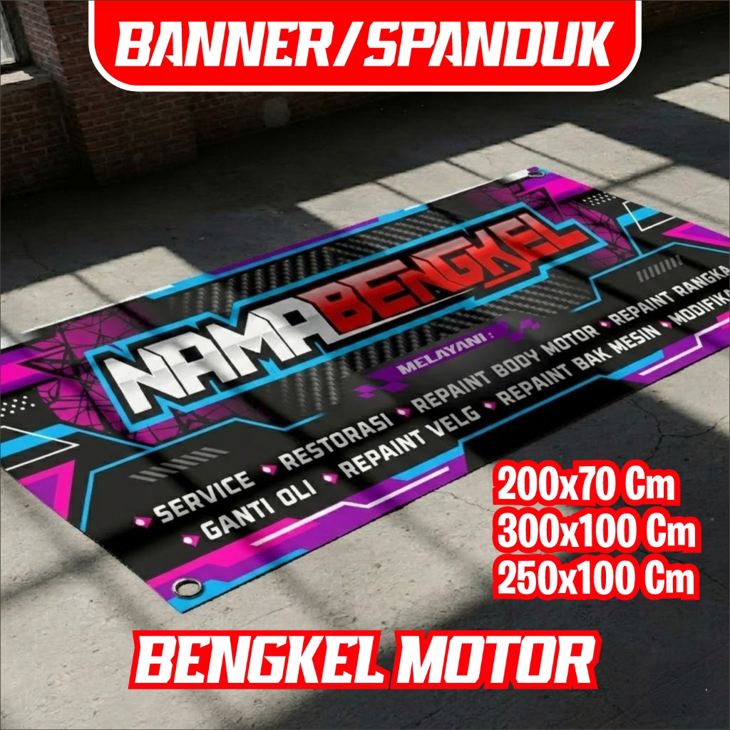 BANNER SPANDUK BENGKEL UKURAN CUSTOM