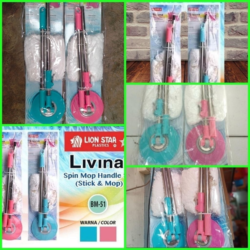 alat pel lantai kain pel lantai Lion Star Livina Spin Mop BM-51