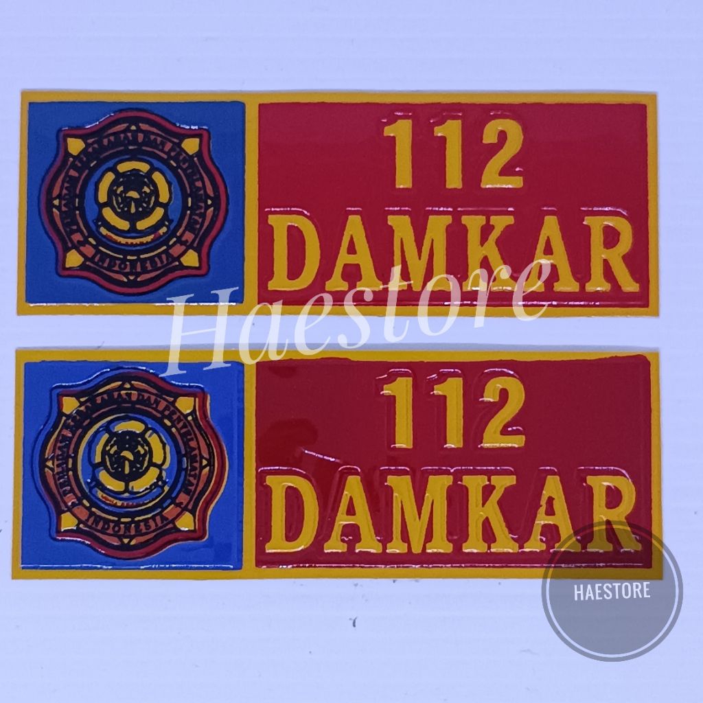 (2 Pcs) Stiker Plat Embos Timbul Damkar Stiker Damkar Kendaraan Motor Mobil