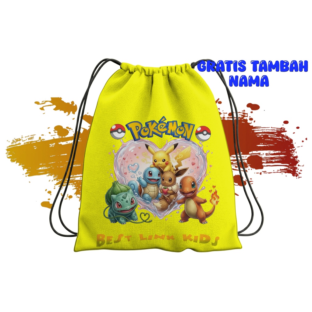 Tas Serut Kuning Pokemon Motif Charmander Bulbasaur Squirtle Eevee Pikachu Lucu