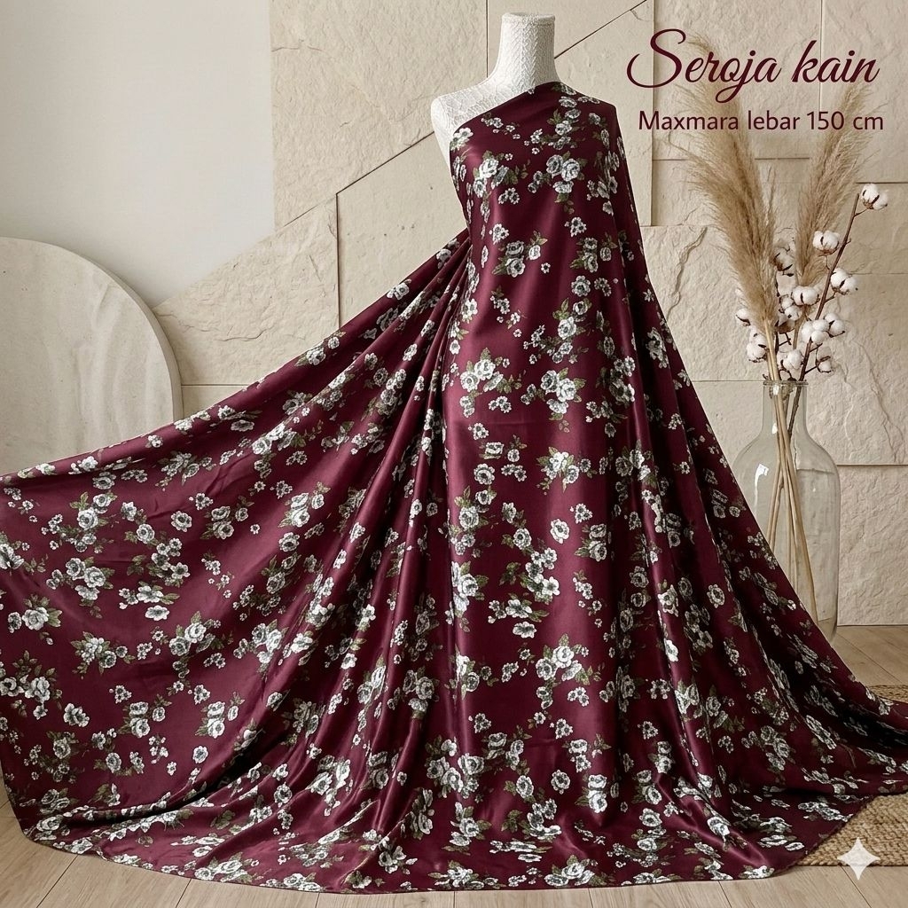 Kain Satin Maxmara Premium Motif Bunga - Bahan Gamis Dress Kondangan - Lebar 150cm Kyt