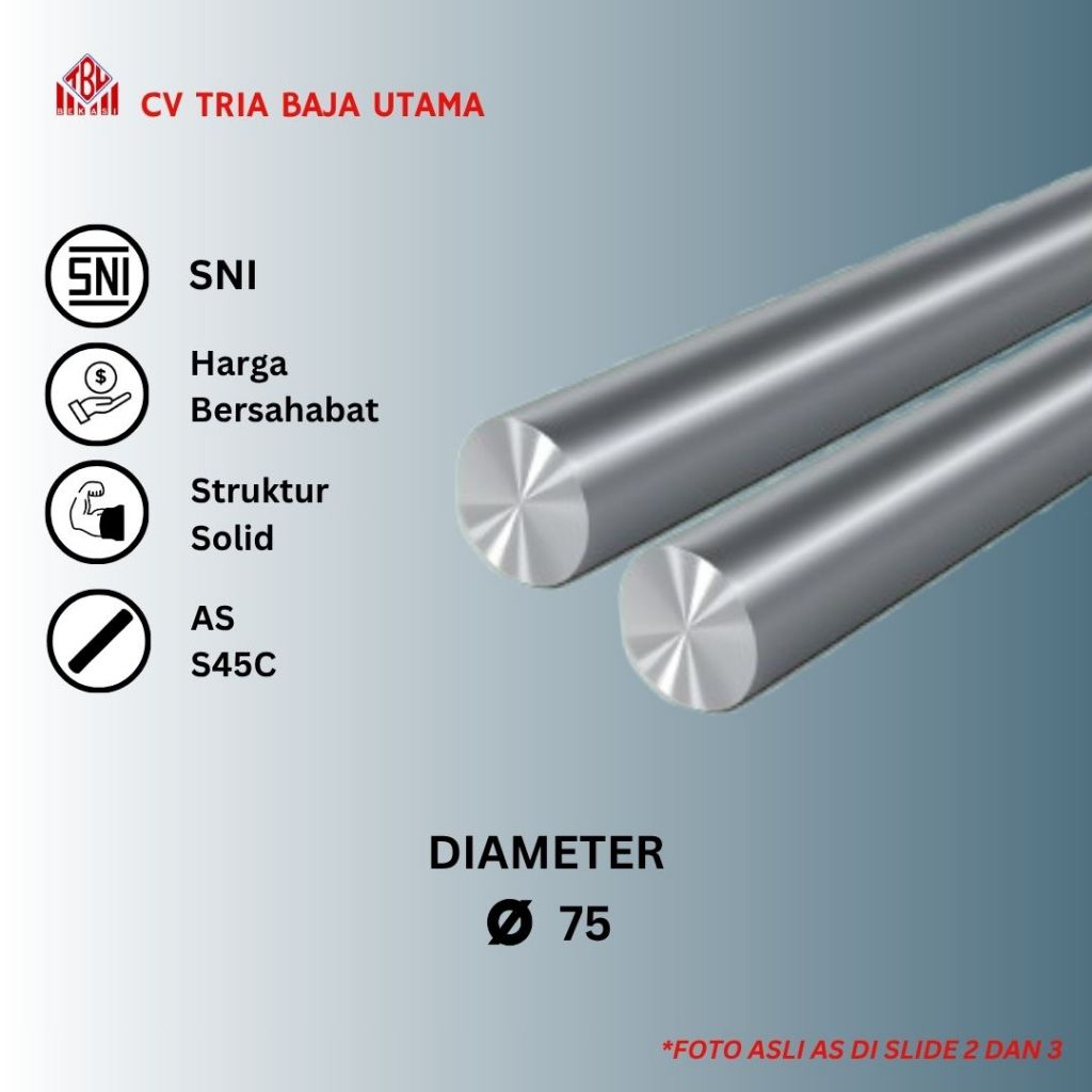 Besi AS S45C Diameter 75mm Custom Panjang | Bisa Potong Sesuai Order – Besi AS S45C untuk Shaft, Pin