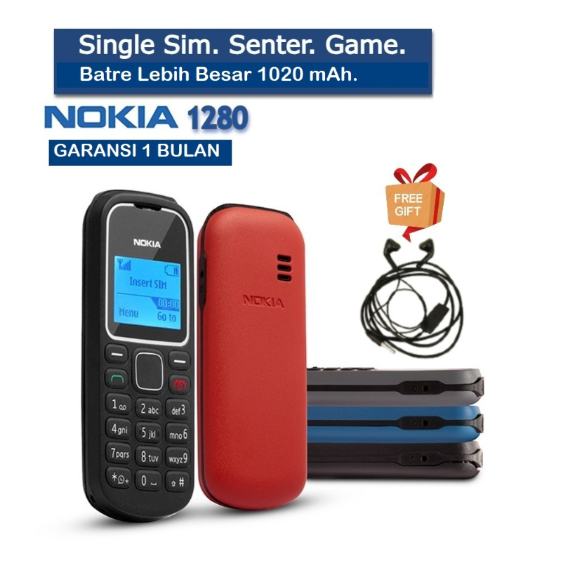 HP NOKIA 1280 BARU GARANSI 1 BULAN SINGLE SIM SENTER GAME 1020 mAh