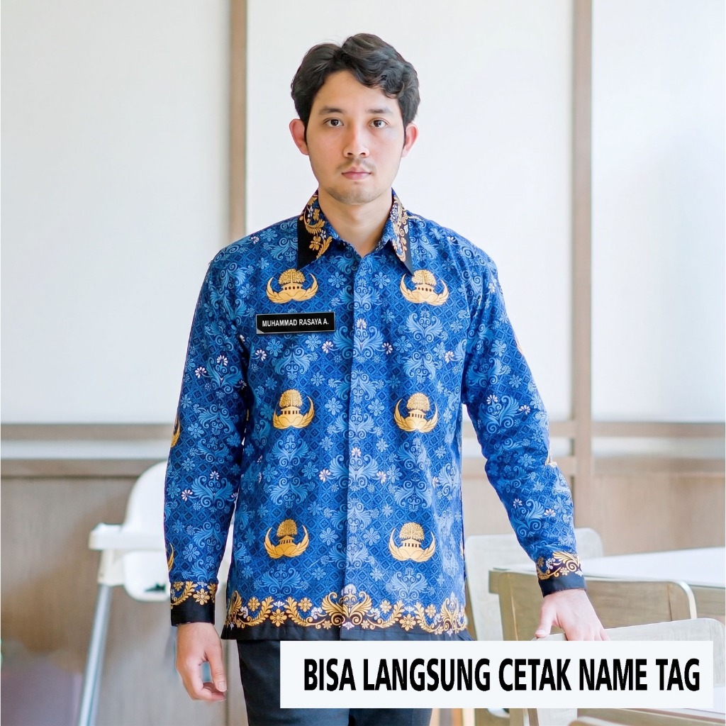 (promo) batik korpri Pria  kerah hitam terbaru full furing bahan semi sutra halus,nyaman di pake