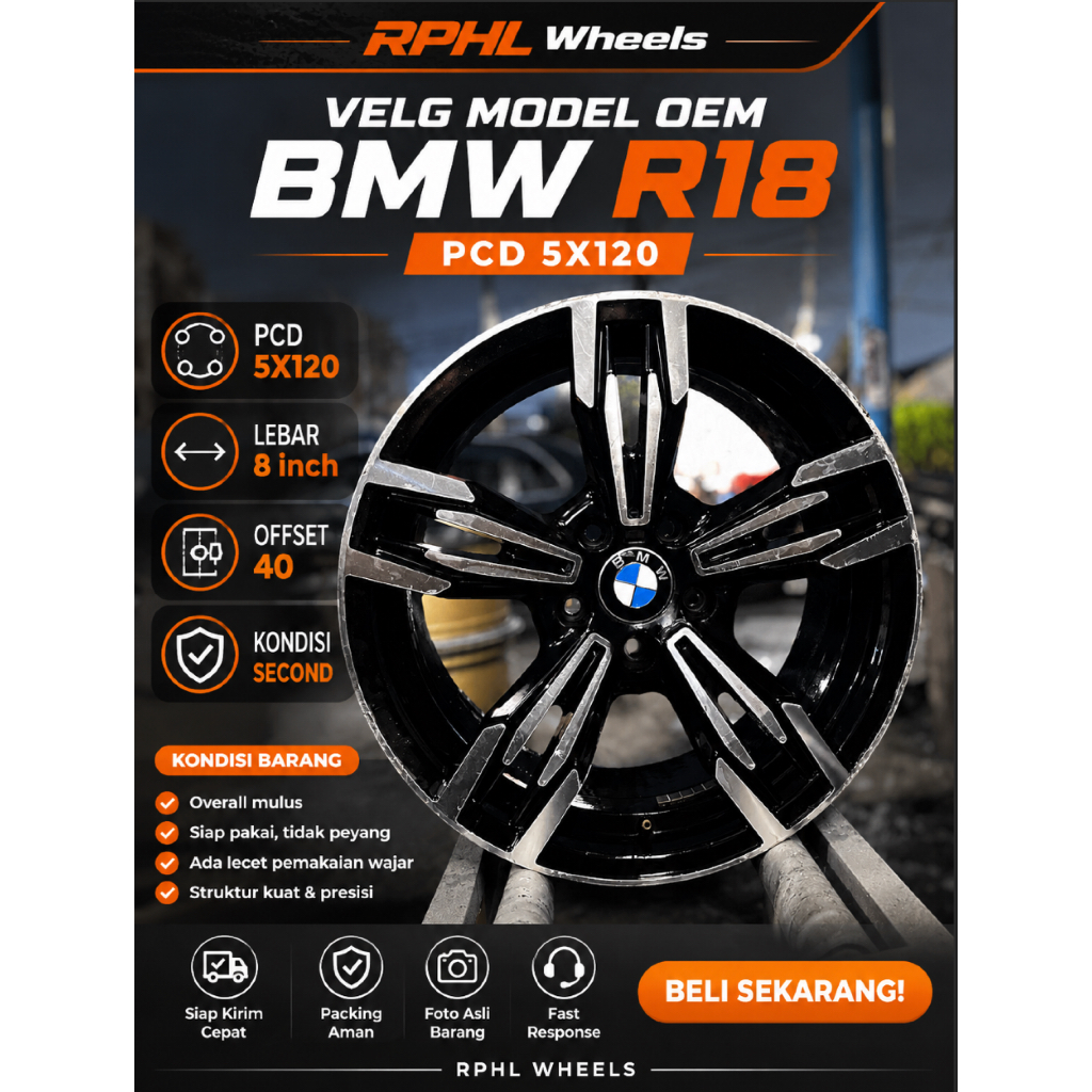 VELG SECOND SATUAN R18 MODEL OEM BMW. PCD 5X120. COCOK BUAT DIPAKAI SEREP ATAUPUN STIP