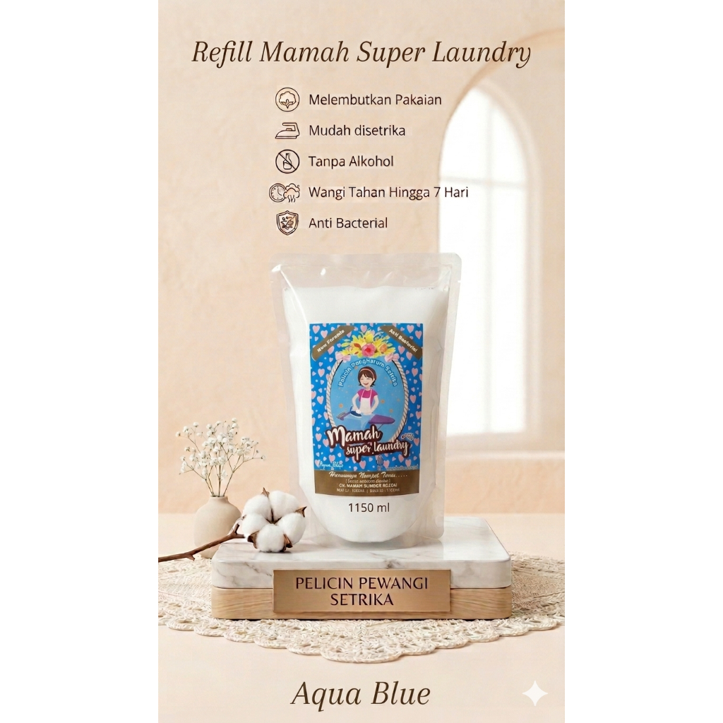 (REFILL/POUCH) AQUA BLUE Pewangi Setrika MAMAH SUPER LAUNDRY | Pewangi Laundry | Parfum Setrika