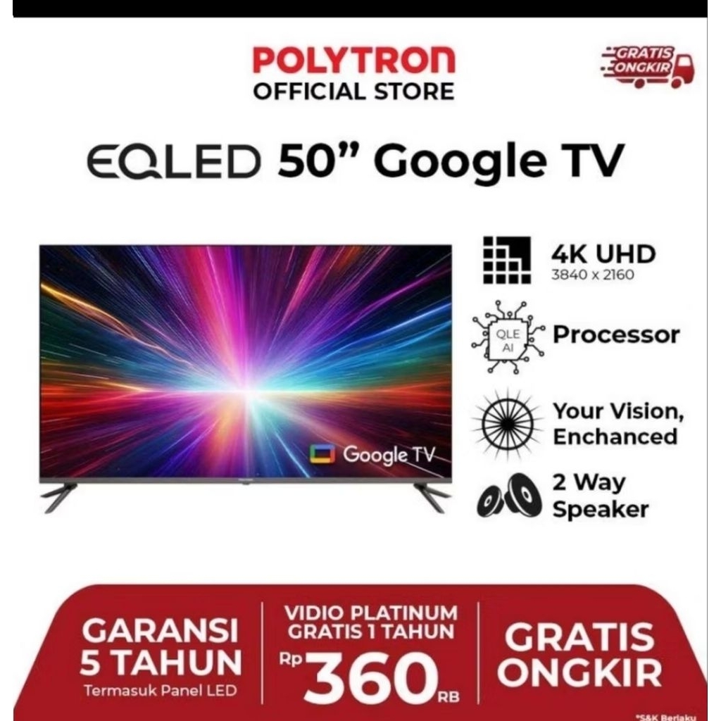 TV POLYTRON 50 INCH QLED 4K UHD ANDROID GOOGLE TV 50QG3059/ PROMO