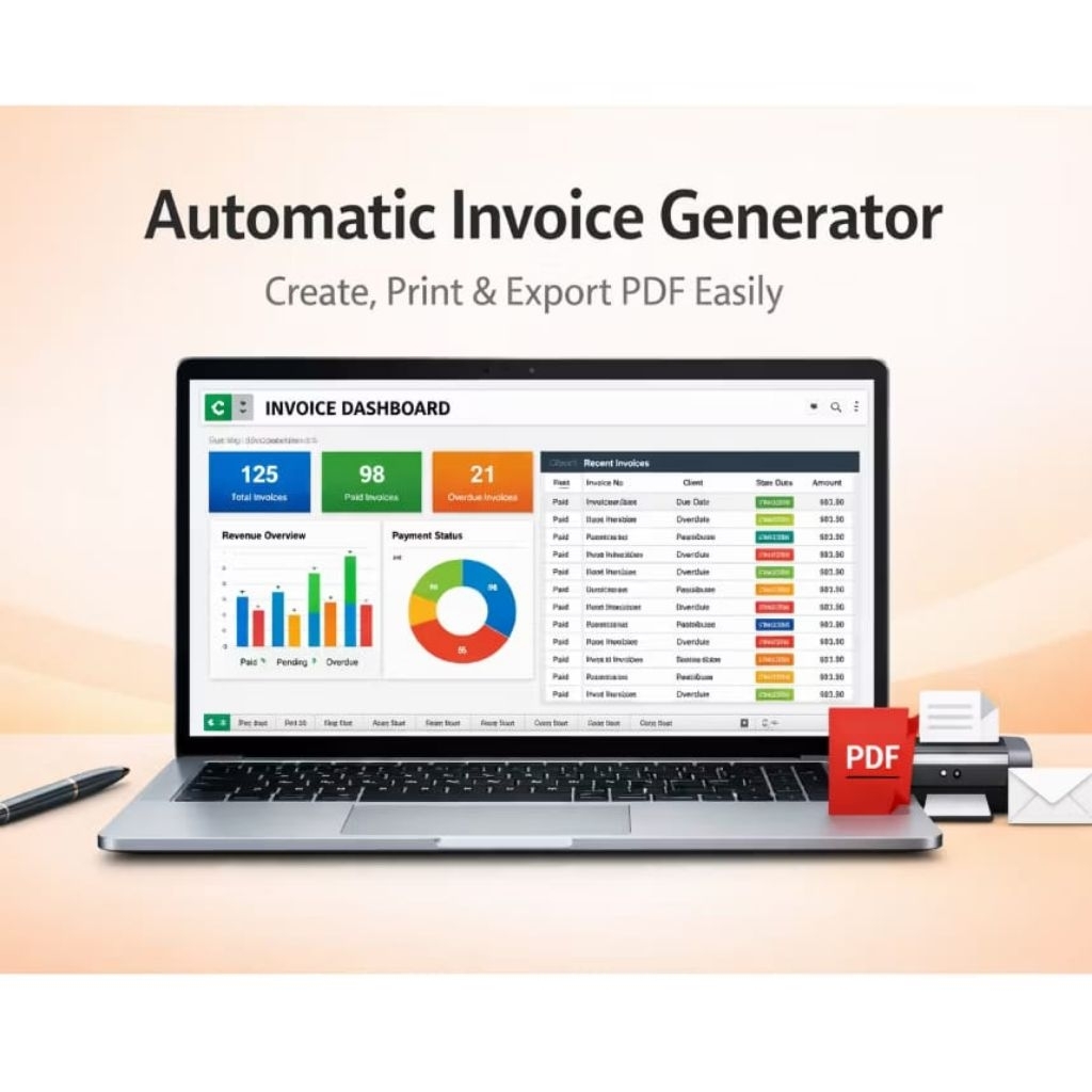 Template Invoice Otomatis Excel - Cetak Invoice & Export PDF untuk Usaha