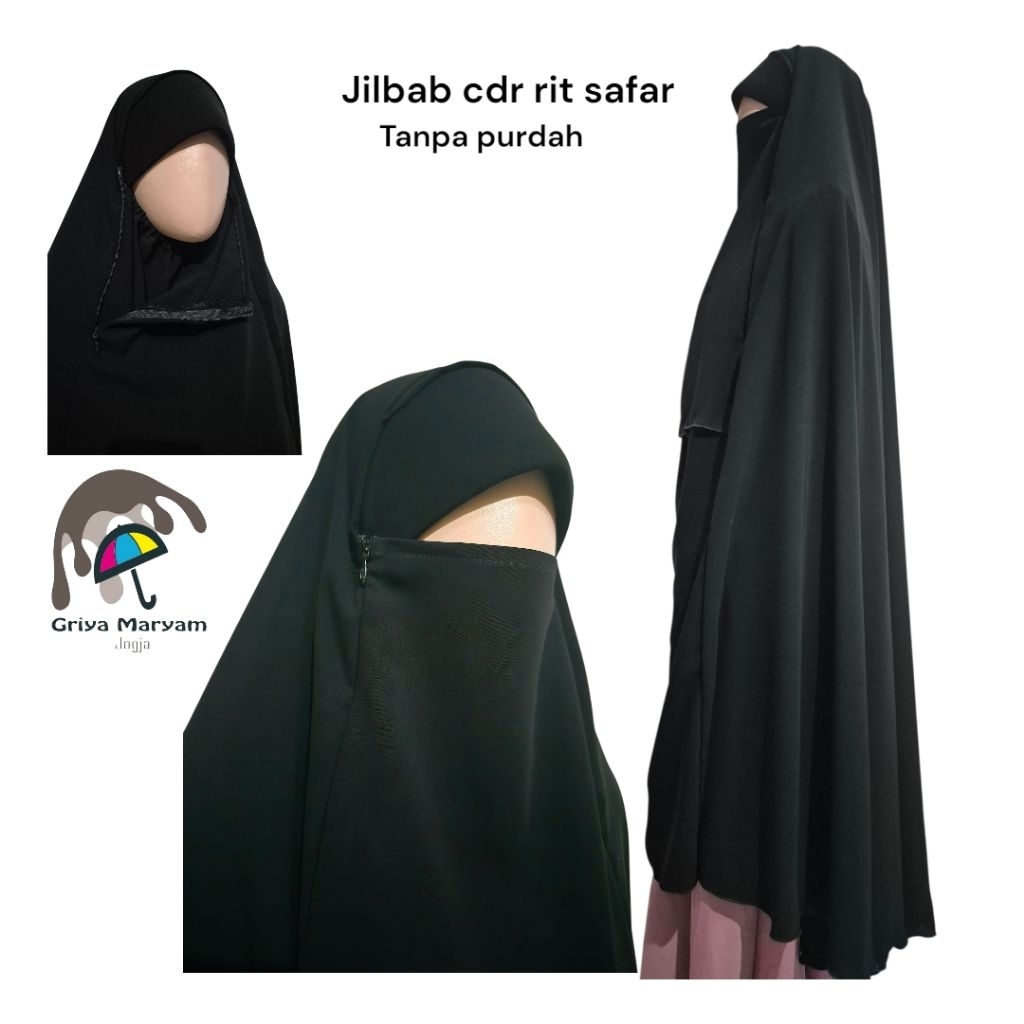 Jilbab cadar rits safar tanpa purdah/pet busa/cadar tanpa lipitan