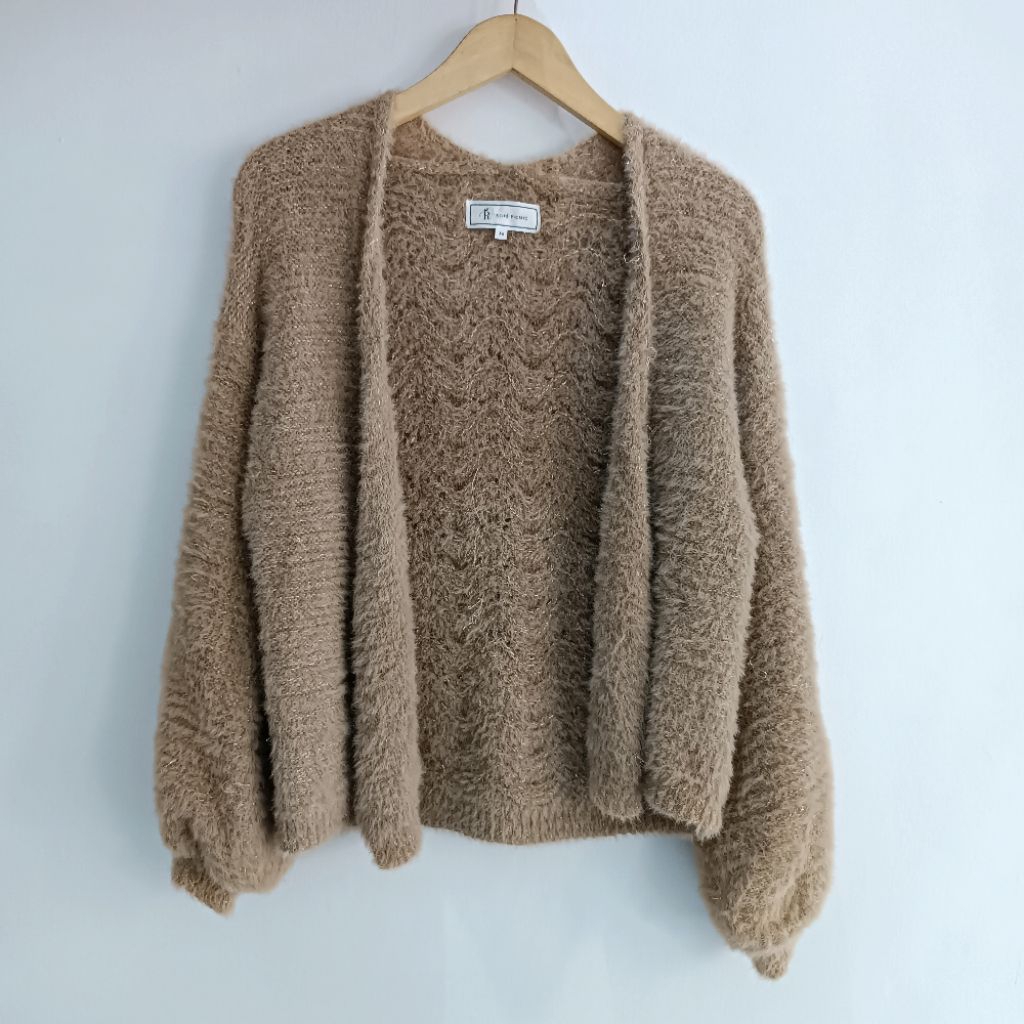 Cardigan/Outter Fuzzy Lengan Balon (Rope Picnic)