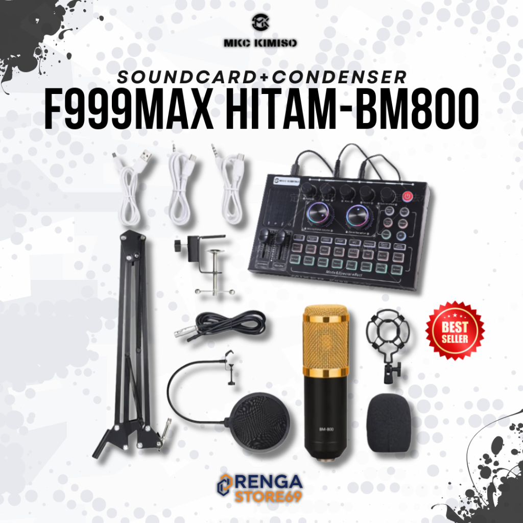 Paket Lengkap Soundcard F999MAX HITAM+BM800