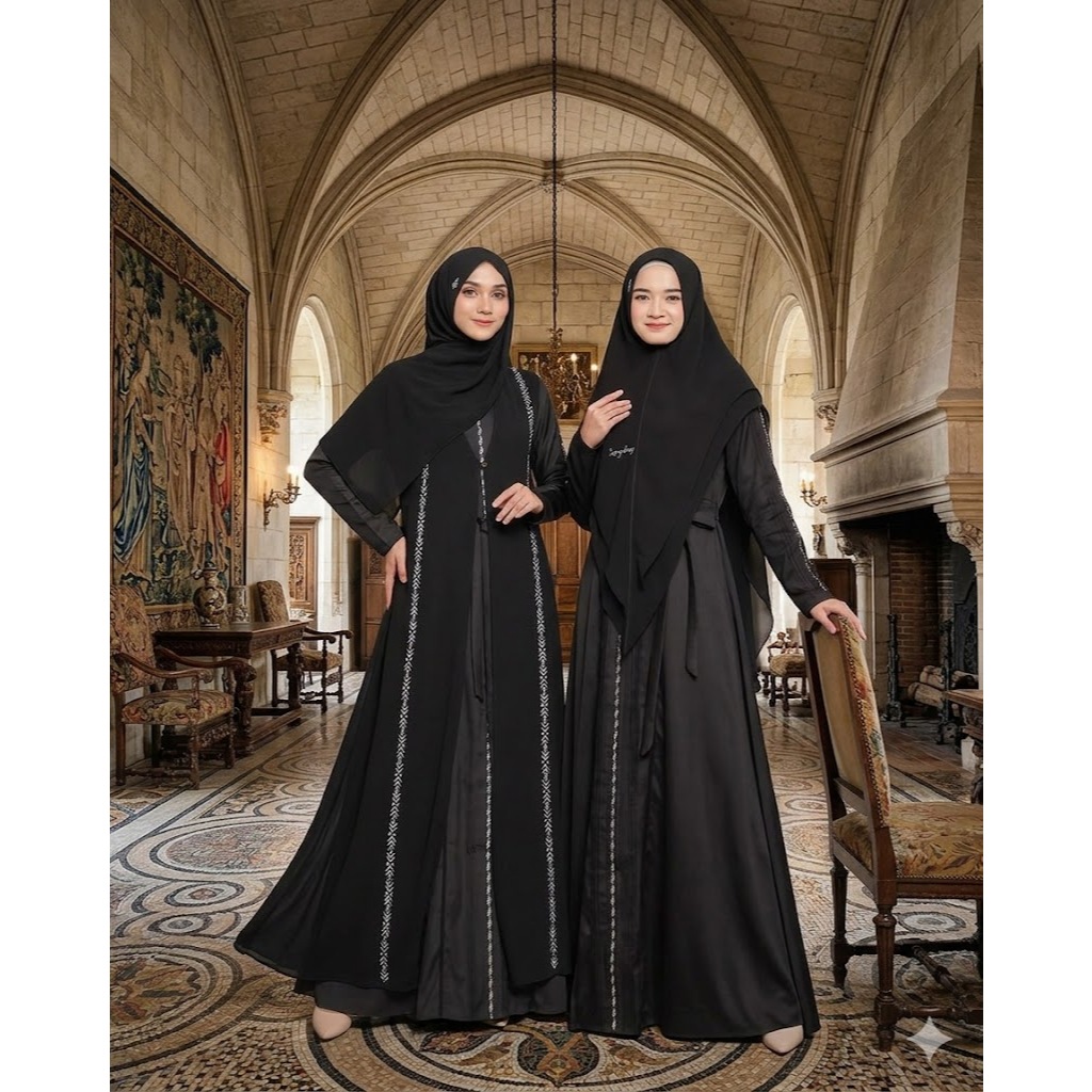 GAMIS AINAYA SET KHIMAR BLACK DIAMOND BY INAYALESY BAHAN FODU MADINA BAJU BUSANA MUSLIM MUSLIMAH DRE