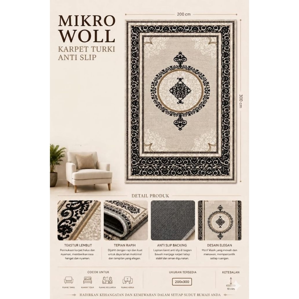 [Mikro Woll] Karpet Turki Anti Slip