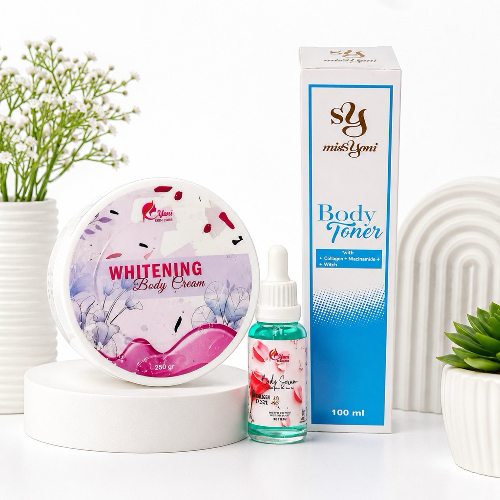 Paket Body Care Yoni Skincare – Whitening Body Cream, Body Serum & Body Toner BPOM isi 3 Paket Peraw