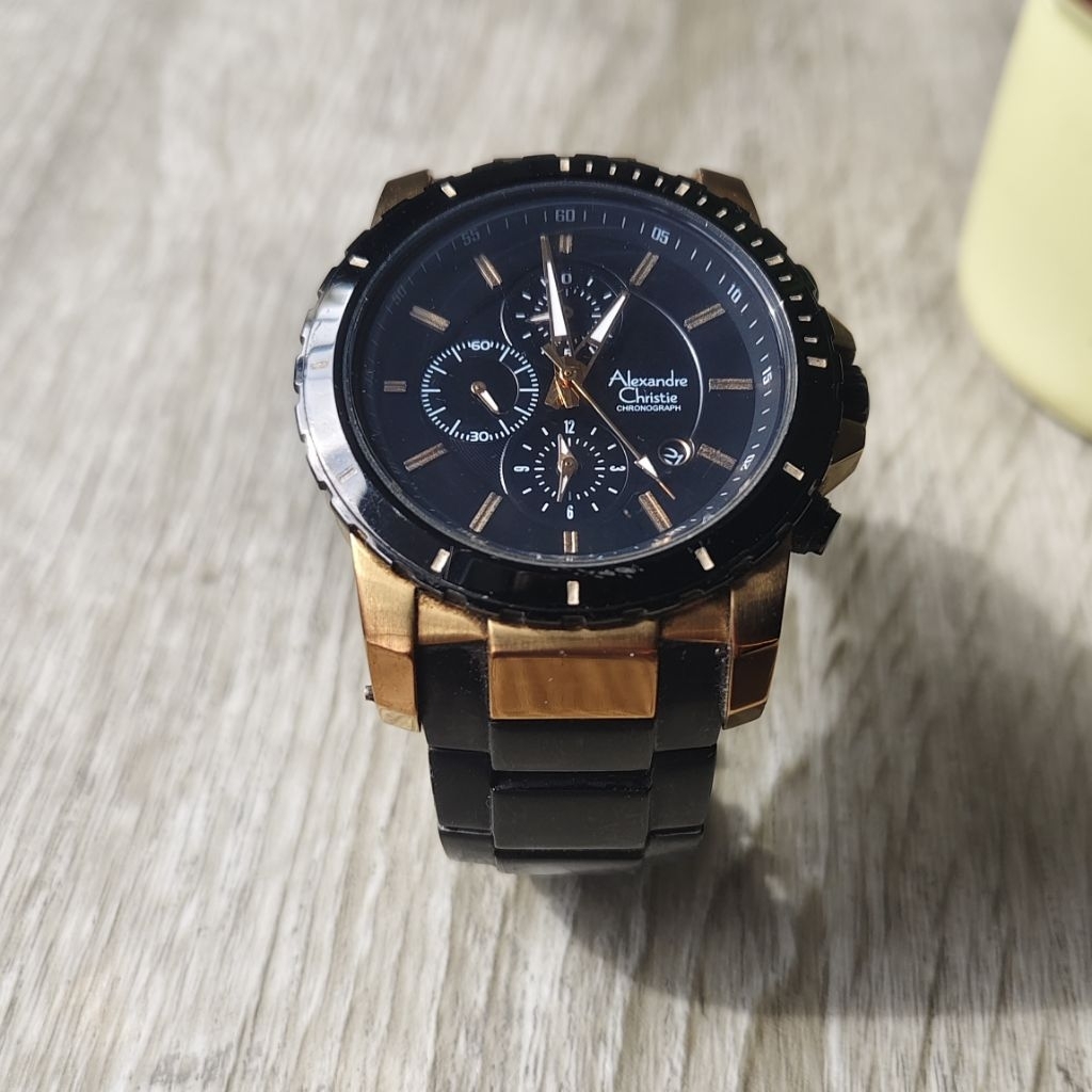Jam Tangan Preloved Pria Alexandre Christie AC6141 Black Rose Original