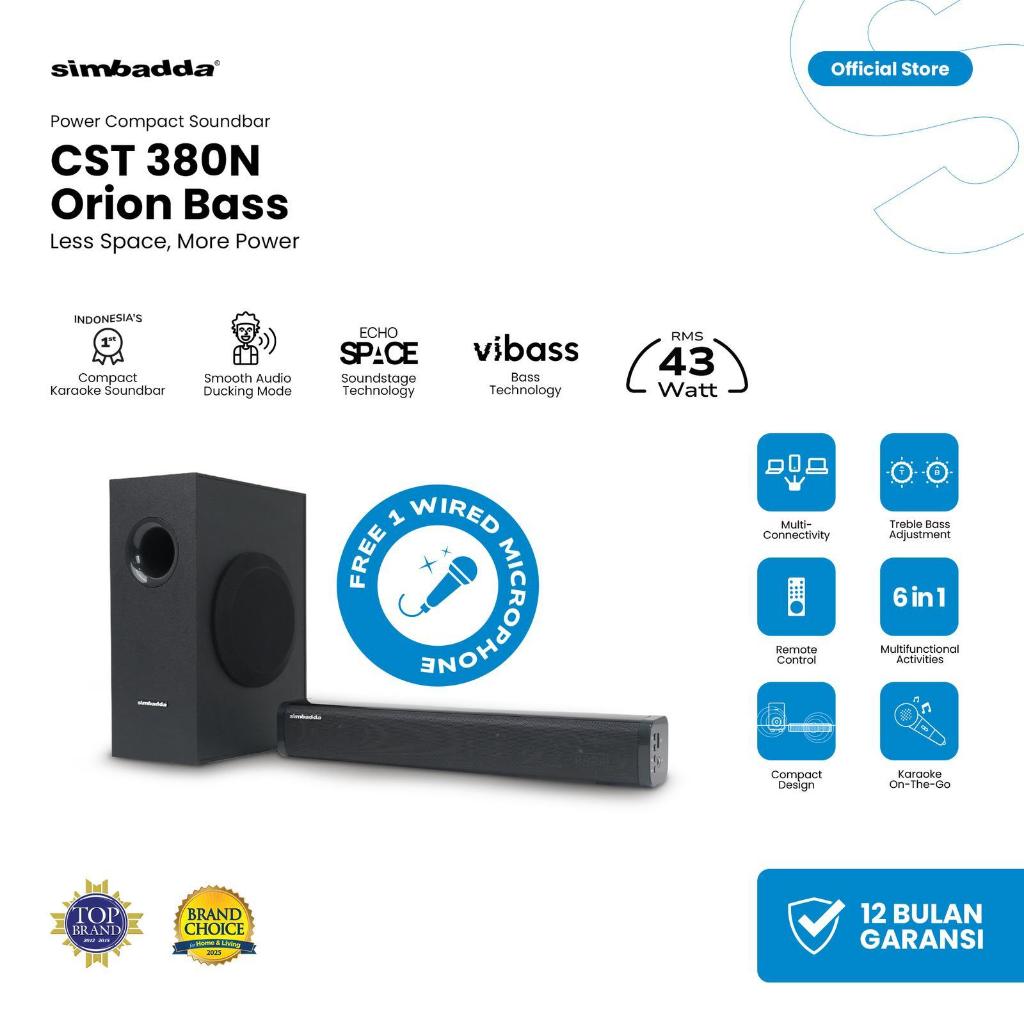 Simbadda CST 380N Orion Bass - Speaker Bluetooth Soundbar Power Compact + Mic Karaoke