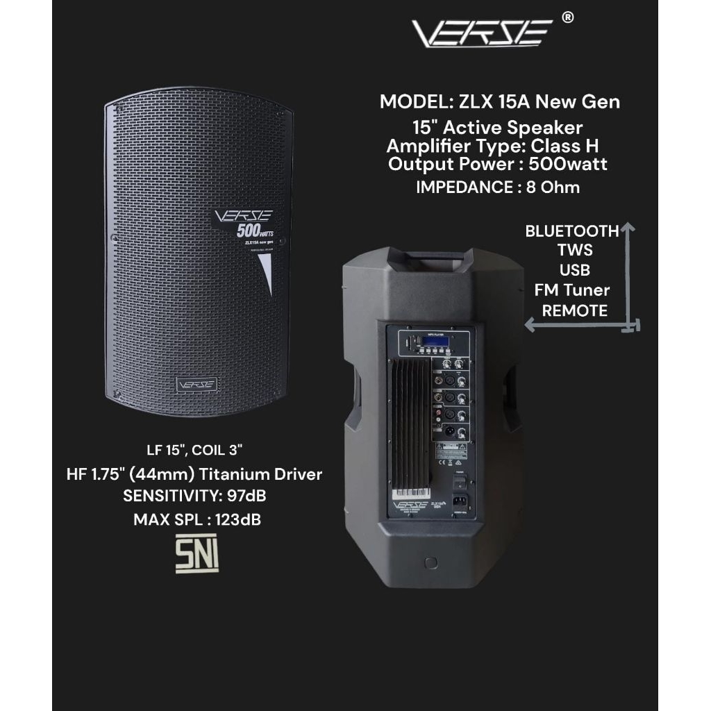 PAKET AKTIF SPEAKER VERSE 15INCH ZLX15A NEW GEN 500WATT / MIXER AUDIO HUPER 8 NEW 8CHANEL TERBARU