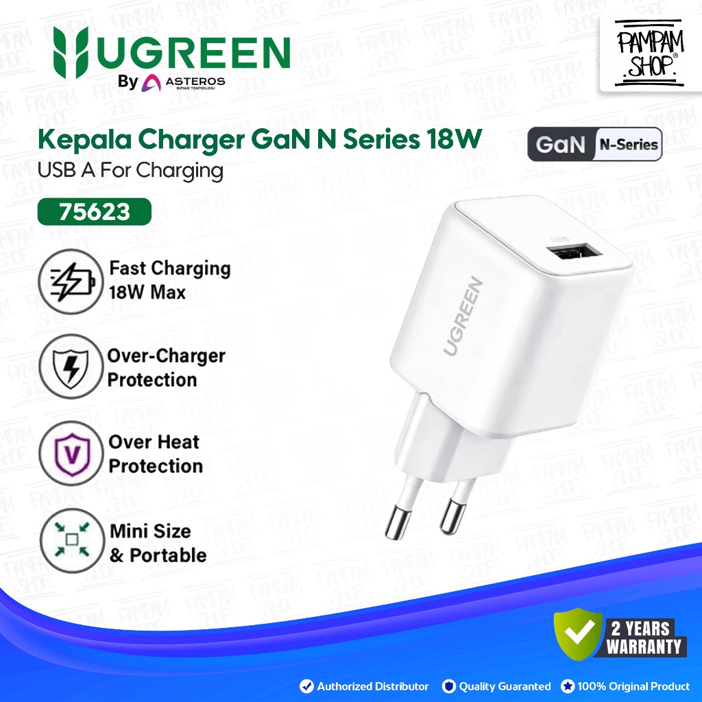UGREEN 75623 Kepala Adaptor Charger USB A 18W 3A GaN N Series White Putih PD Fast Charging Power Del