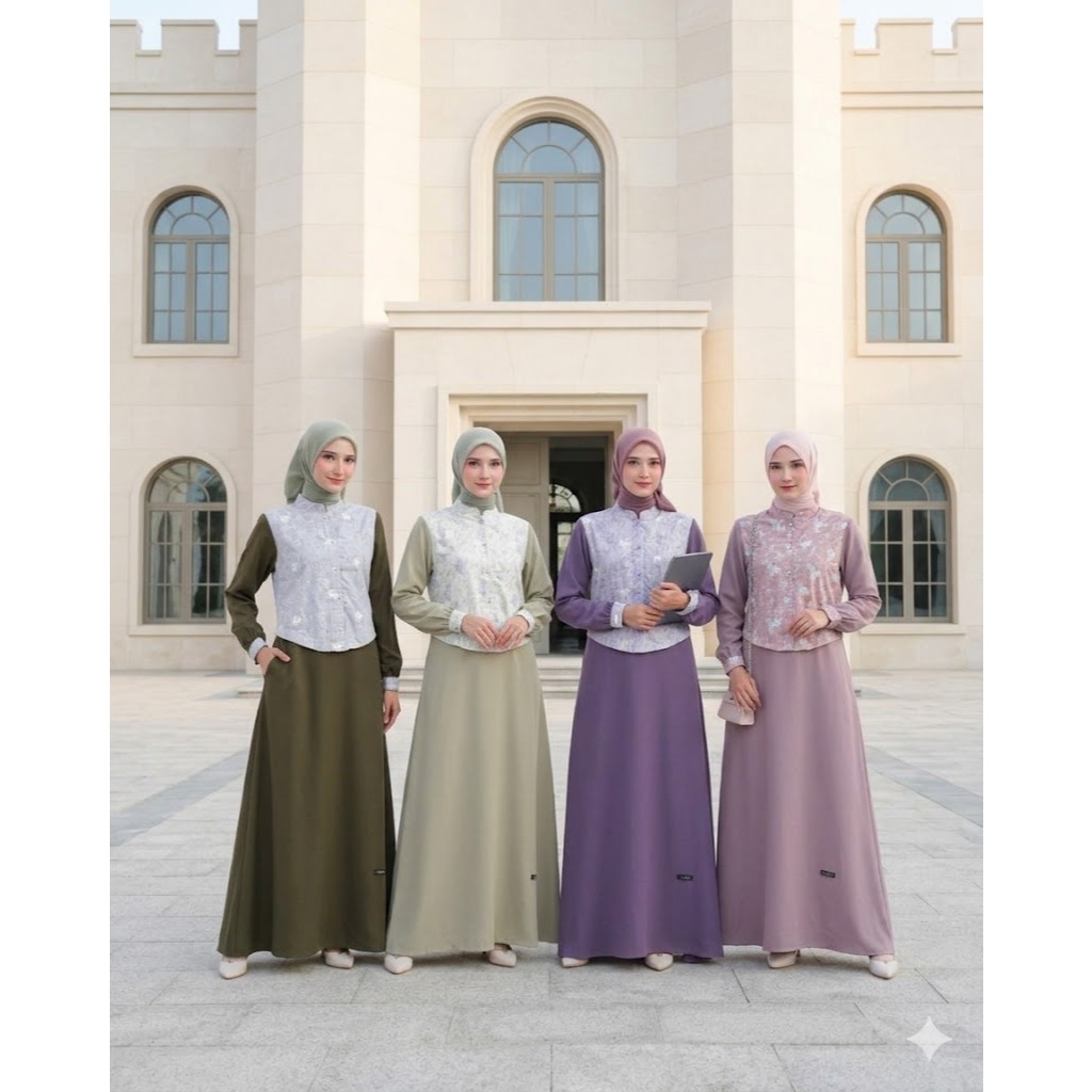 GAMIS REMAJA TERBARU ELEGAN SIMPEL MODEL KOREAN HANBOK STYLE MOTIF BUNGA FLORAL WARNA HIJAU SAGE ARM
