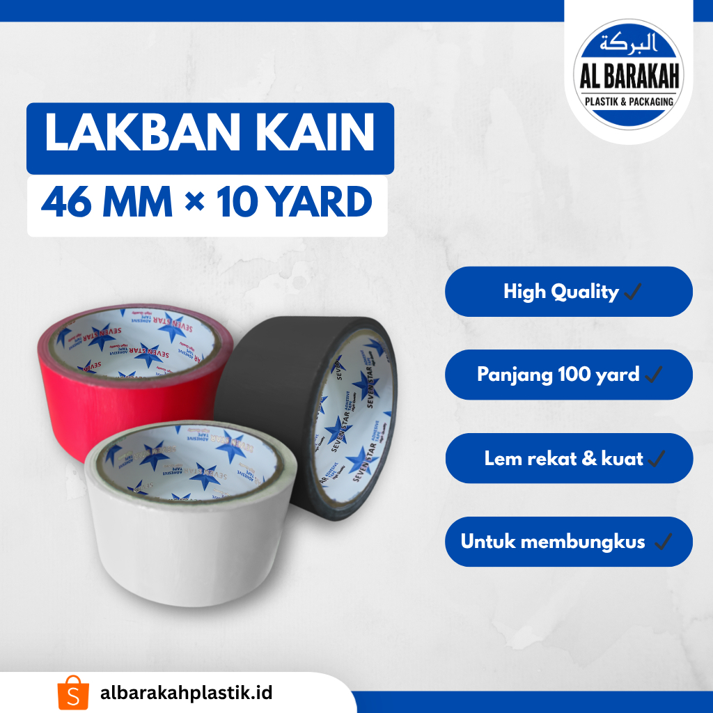 Lakban Kain Cloth Tape SEVEN STAR Warna Merah / Putih / Hitam Ukuran 46 MM x 10 Yard | Al Barakah Pl