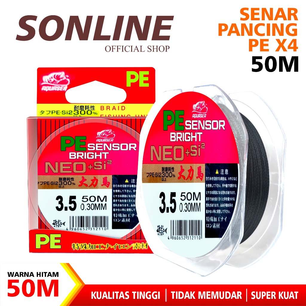 SONLINE Tali Pancing PE Sensor Bright Hitam NEO+Jepang Senar Pancing 50m Super Kuat benang PE Senar 