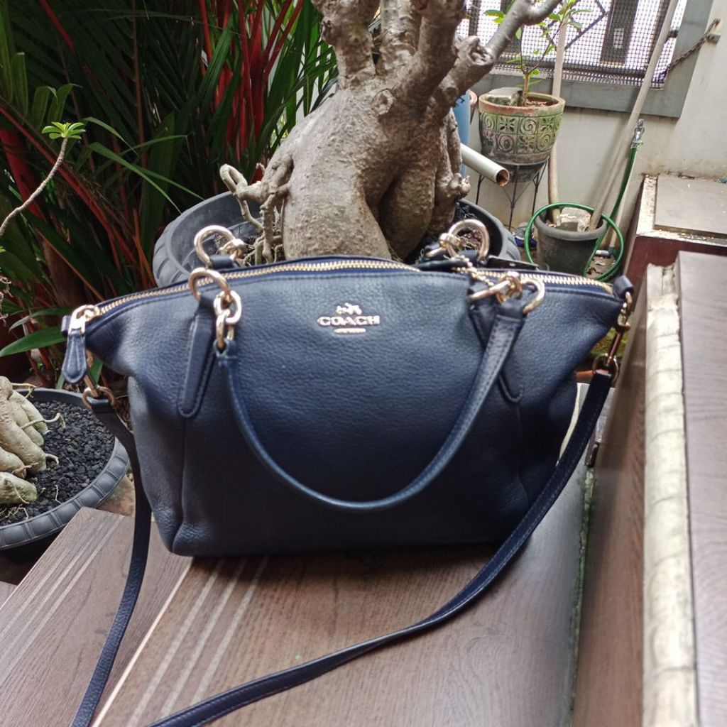 tas coach satchel kulit asli navi preloved bagus