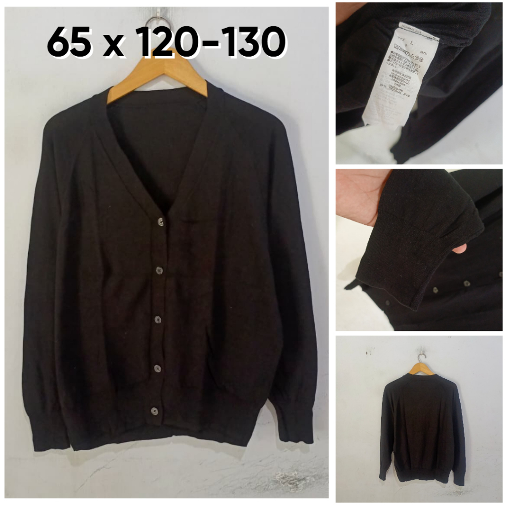 Cardigan Muji Hitam V Neck Size L Wanita Knit Cardi Outer E260